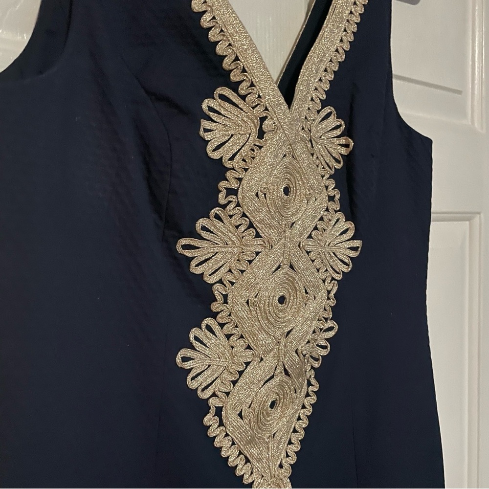 Lilly Pulitzer Junie Shift Dress Navy Blue Gold LIKE NEW - Picture 8 of 10